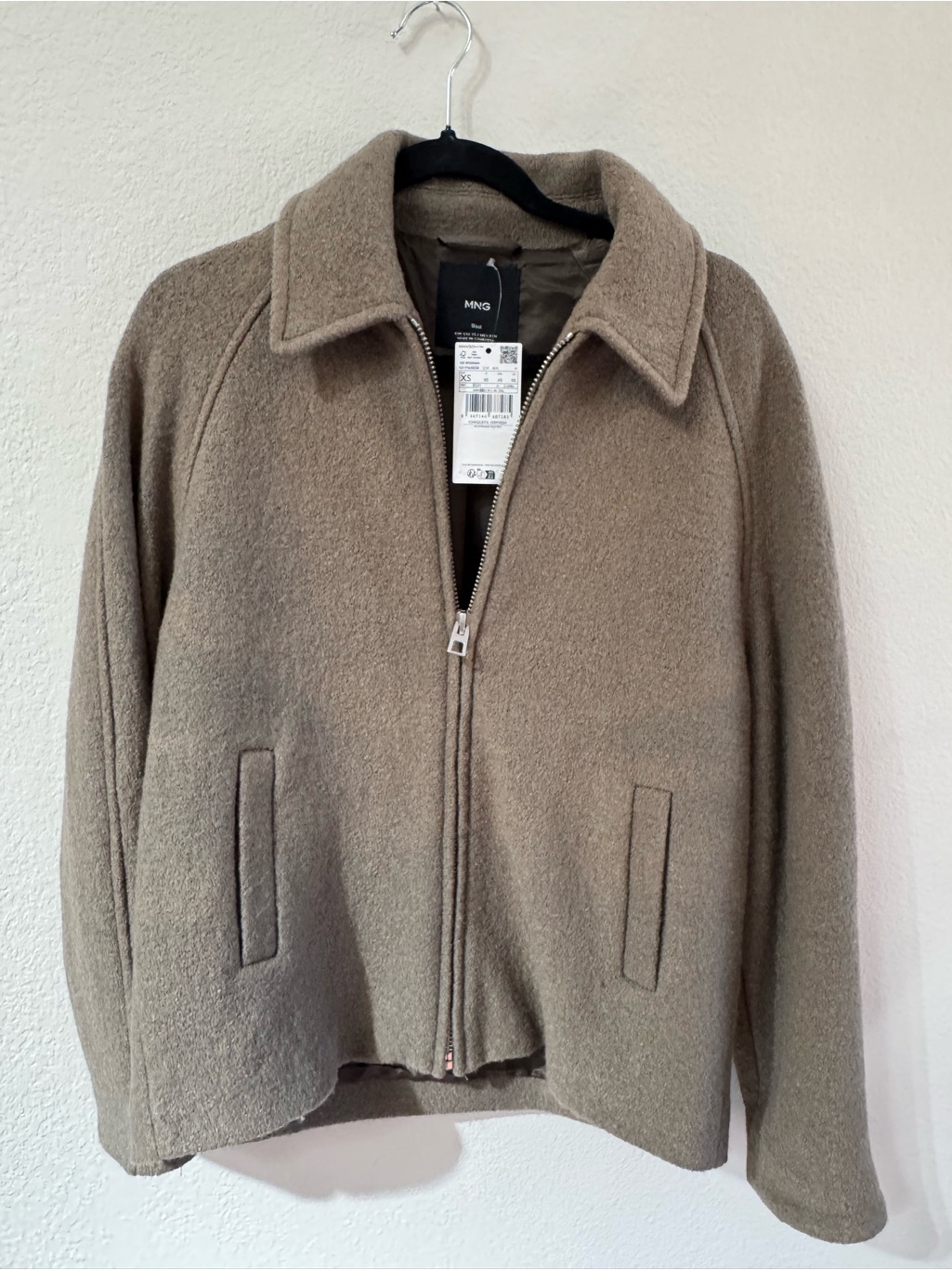 Mango Taupe Wool Zip Pea Coat